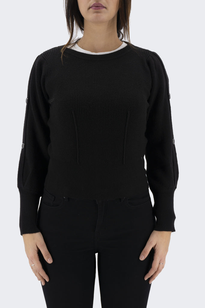 Maglia con Bottoni sulle Maniche / Nero - Ideal Moda