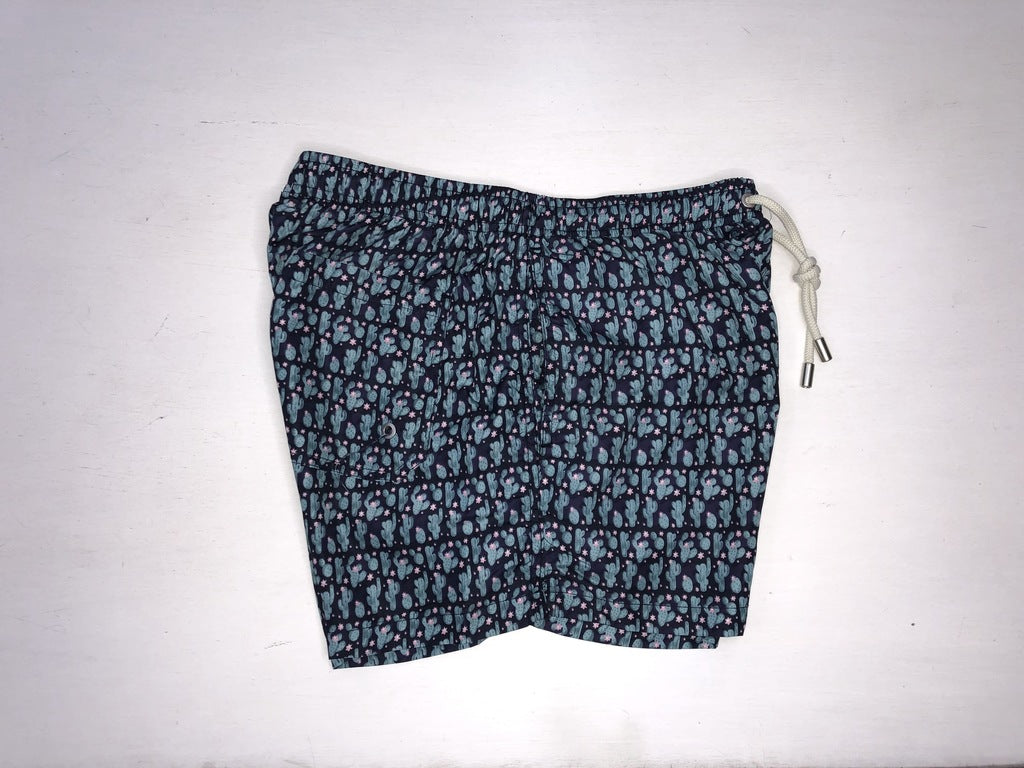 Pantaloncino da mare fantasia Cactus / Blu - Ideal Moda