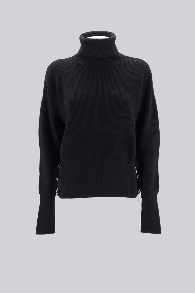 Maglia Collo Alto con Applicazioni / Nero - Ideal Moda