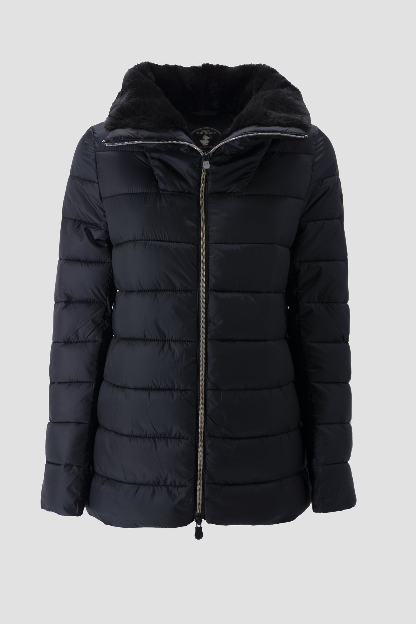 Piumino Eco con Collo Eco Pelliccia / Nero - Ideal Moda