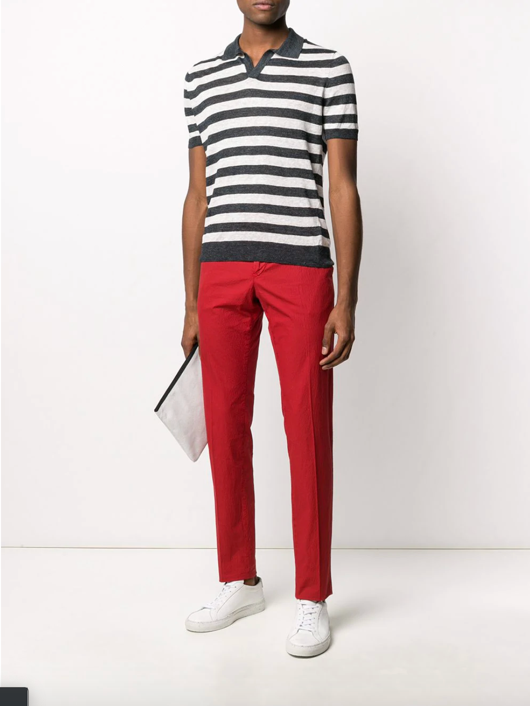 Polo in lino a righe / Nero - Ideal Moda