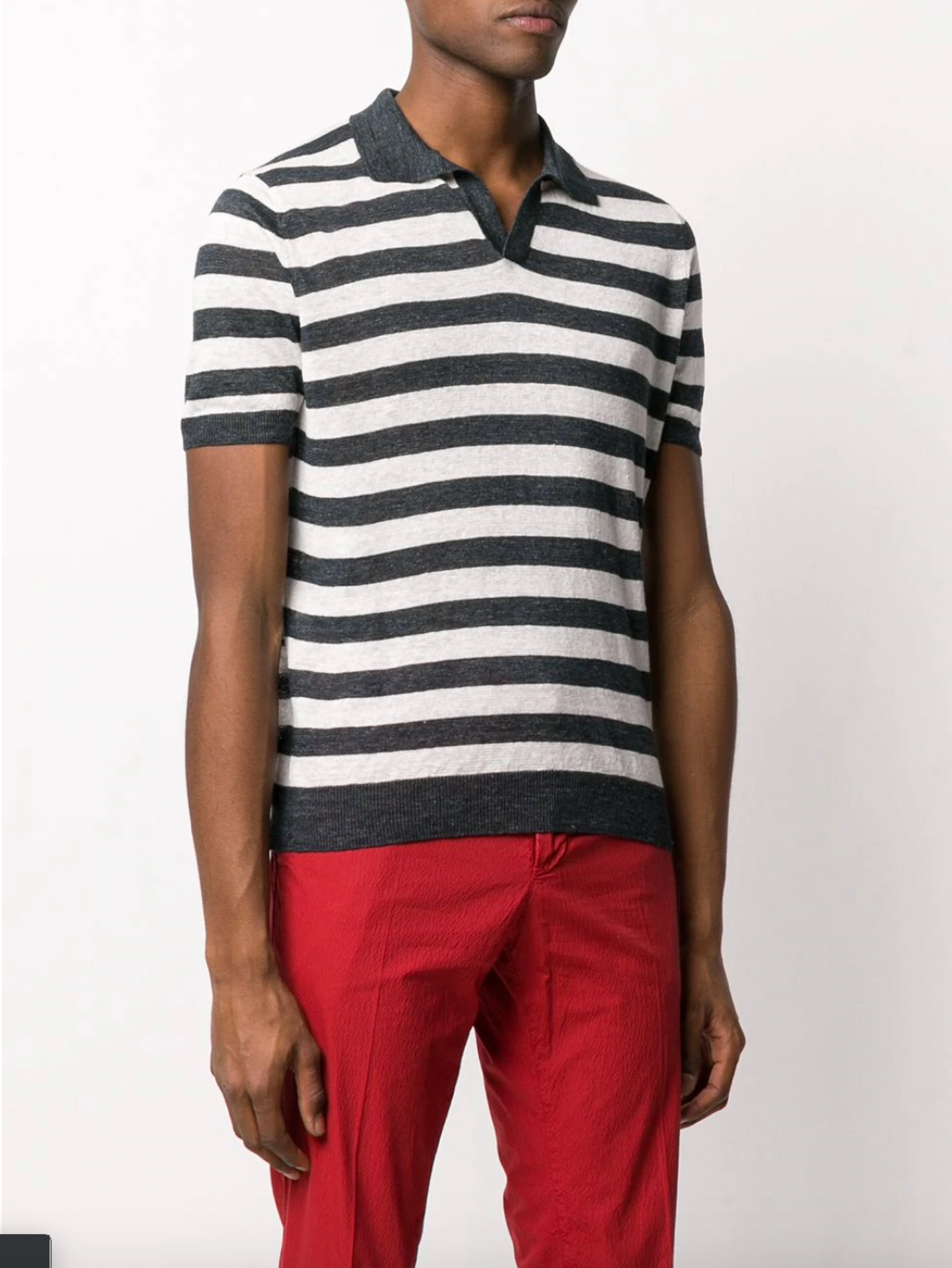 Polo in lino a righe / Nero - Ideal Moda