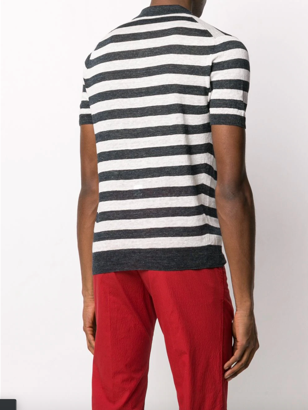 Polo in lino a righe / Nero - Ideal Moda