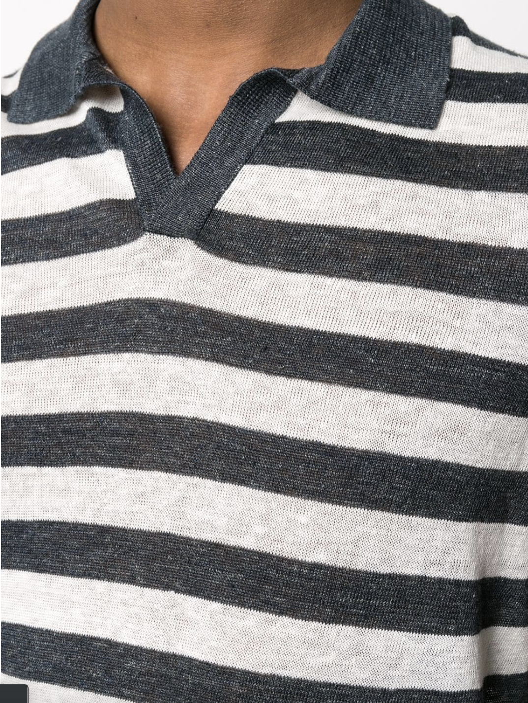 Polo in lino a righe / Nero - Ideal Moda
