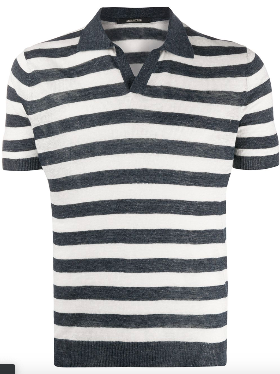 Polo in lino a righe / Nero - Ideal Moda