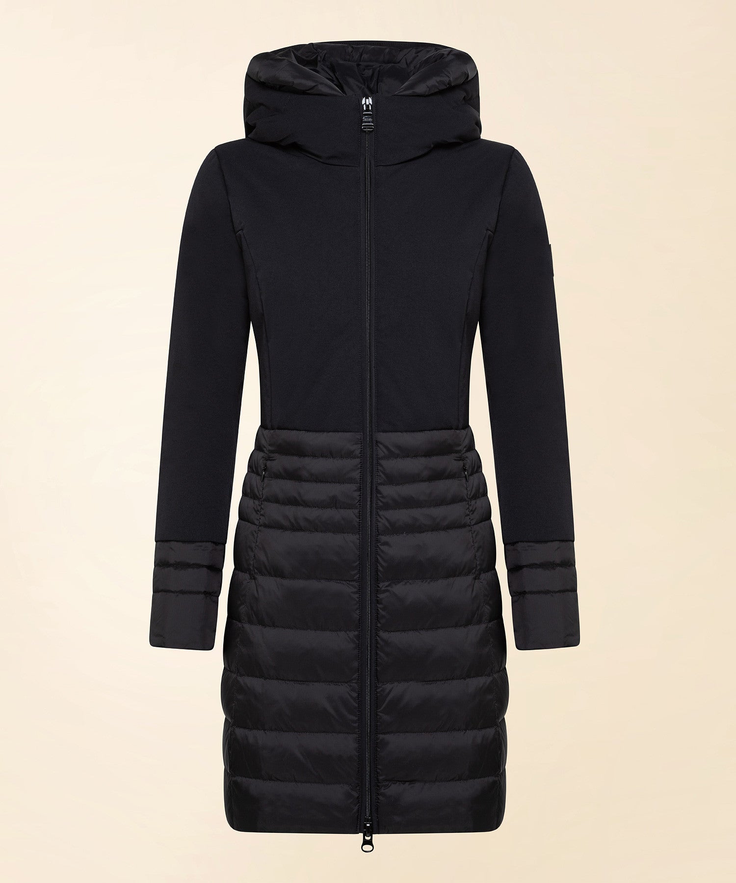 Piumino lungo in doppio tessuto / Nero - Ideal Moda
