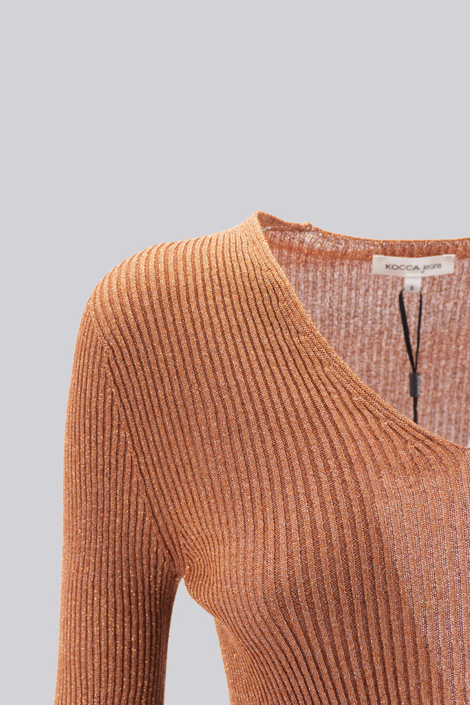 Maglia in Lurex Scollo V / Marrone - Ideal Moda