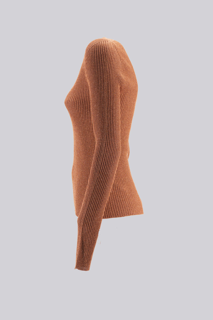 Maglia in Lurex Scollo V / Marrone - Ideal Moda