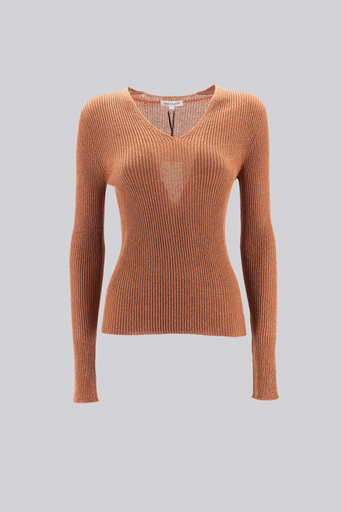 Maglia in Lurex Scollo V / Marrone - Ideal Moda