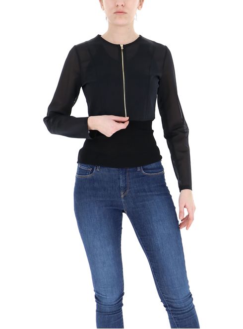 Giacca a girocollo tinta unita / Nero - Ideal Moda