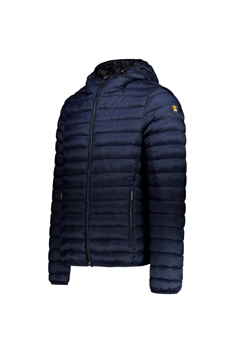Piumino con Cappuccio in Nylon Cirè / Blu - Ideal Moda