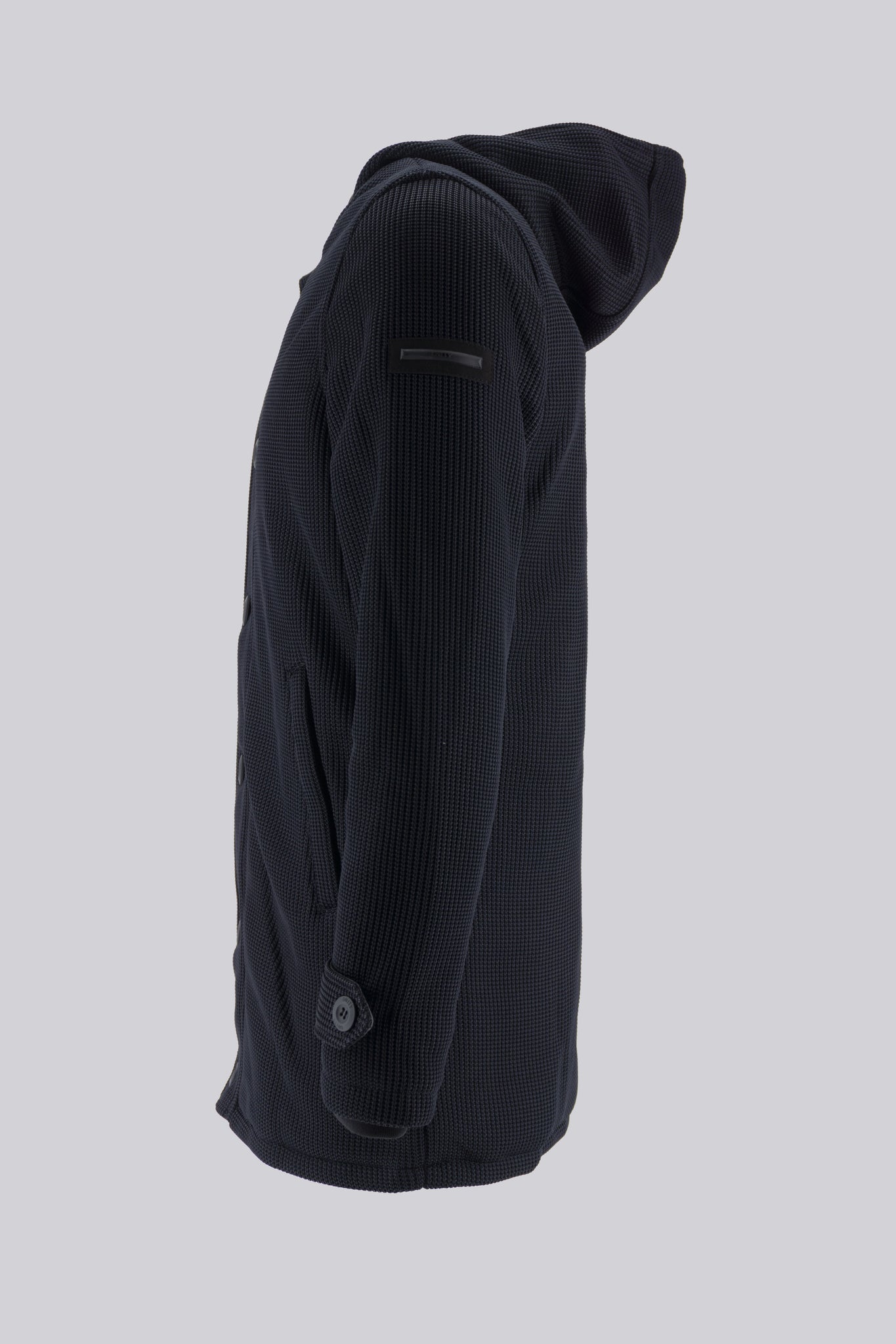 Giubbino Lungo in Tussuto con Struttura a Maglia / Nero - Ideal Moda