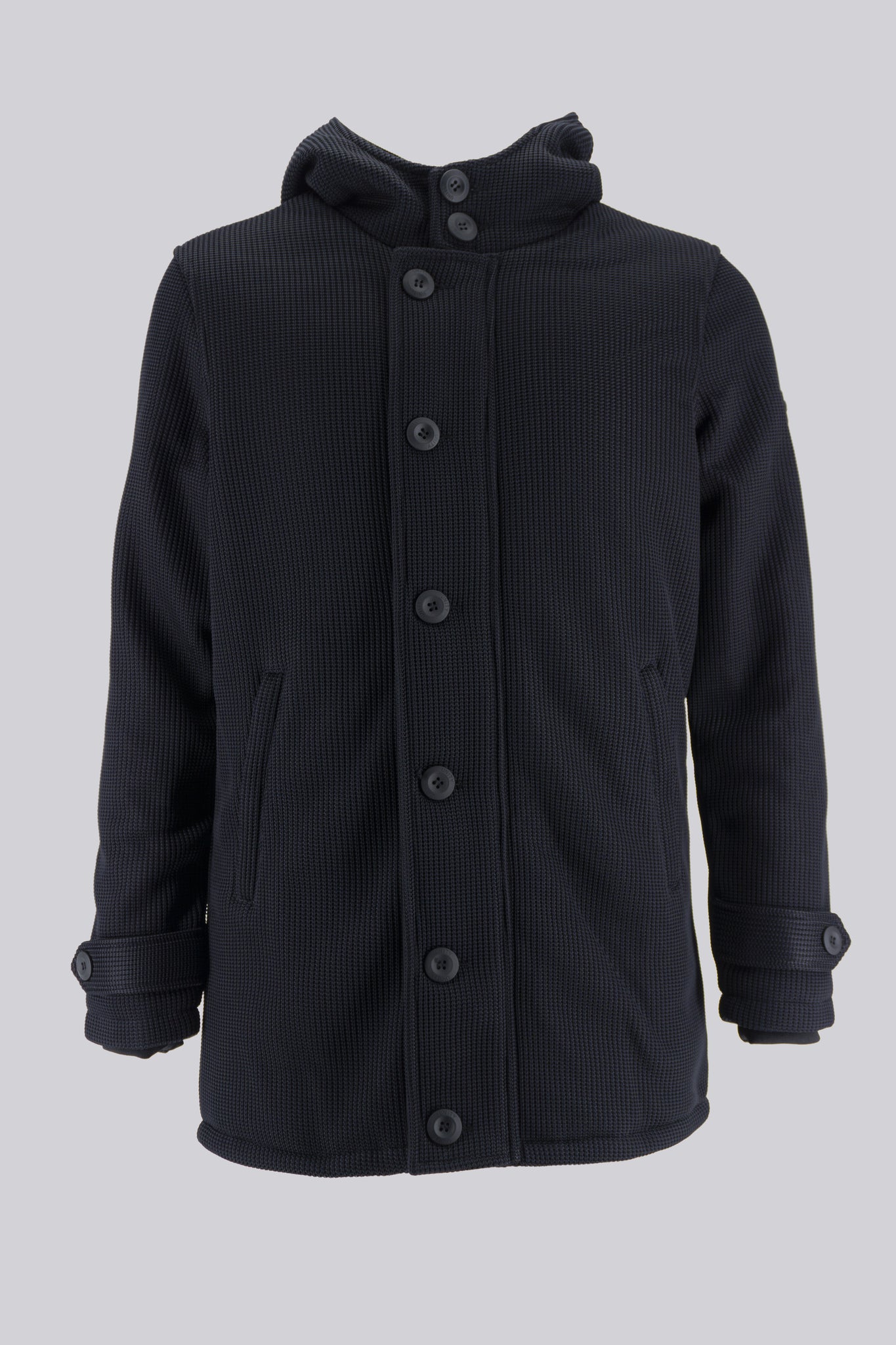 Giubbino Lungo in Tussuto con Struttura a Maglia / Nero - Ideal Moda
