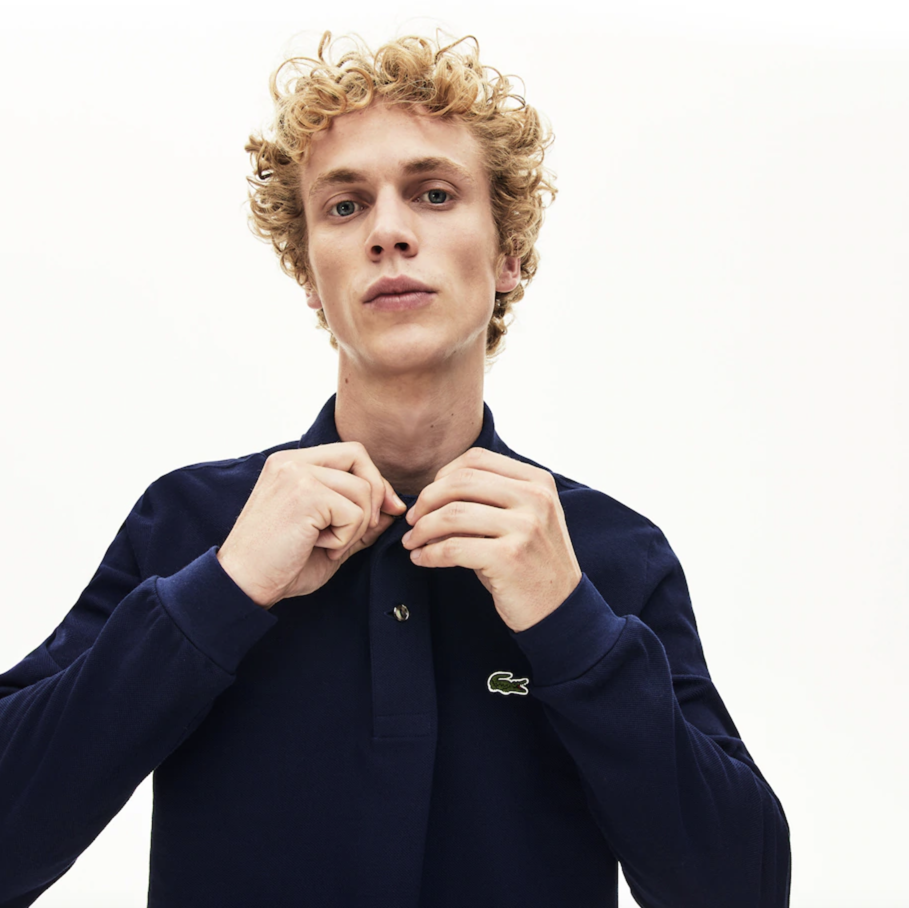Polo Lacoste di taglio classico con maniche lunghe in petit piqué / Blu - Ideal Moda