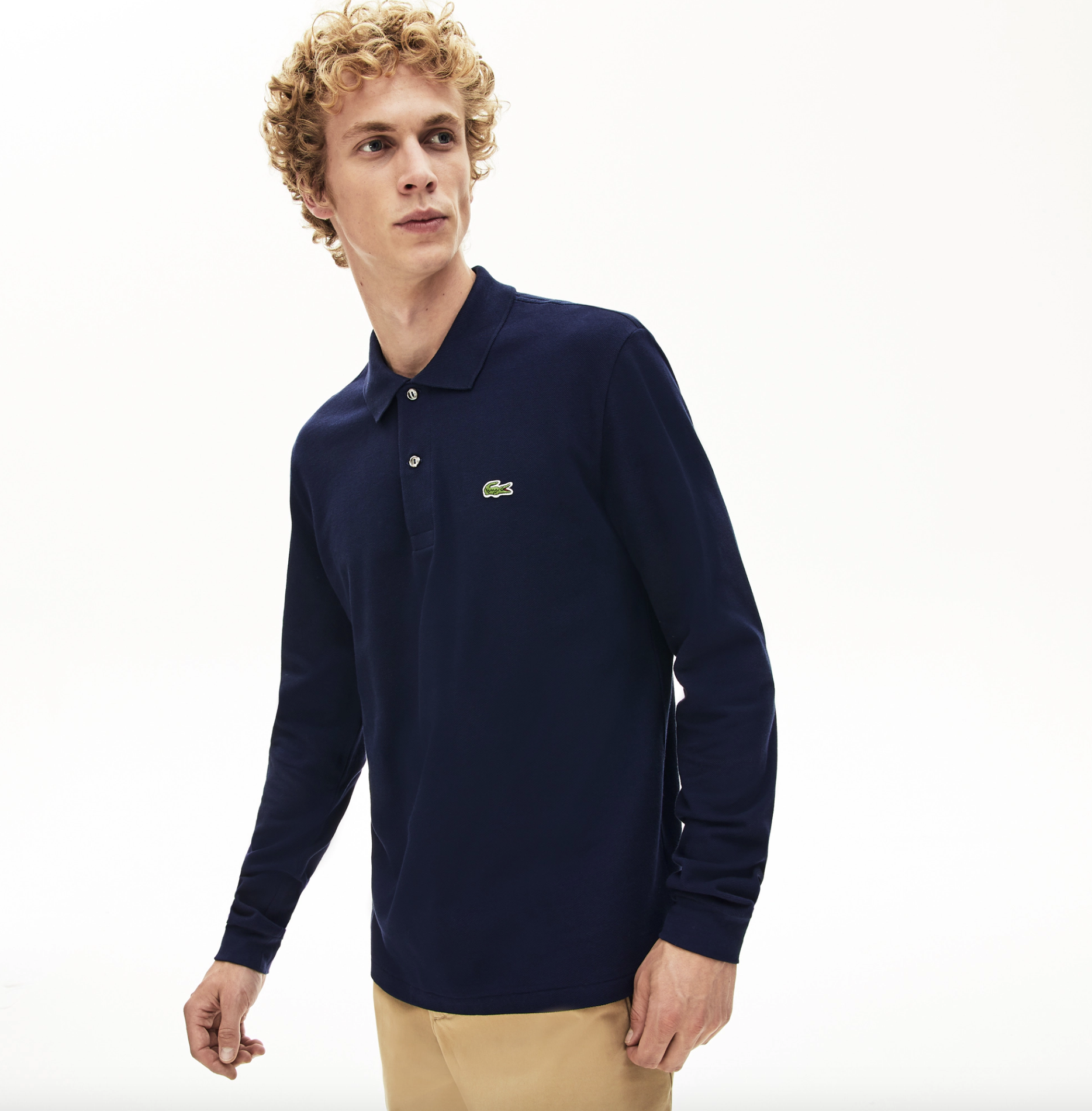 Polo Lacoste di taglio classico con maniche lunghe in petit piqué / Blu - Ideal Moda