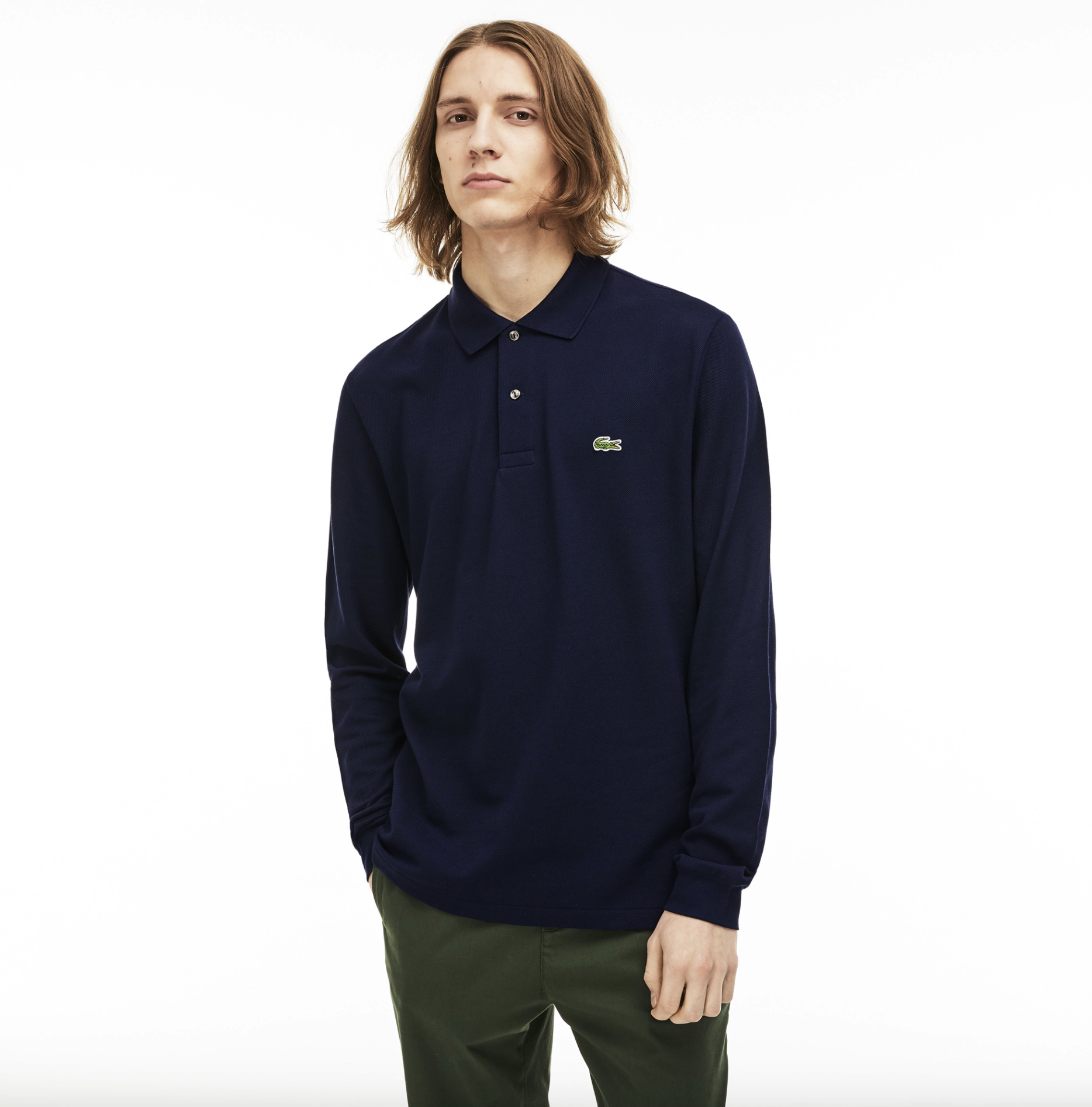 Polo Lacoste di taglio classico con maniche lunghe in petit piqué / Blu - Ideal Moda