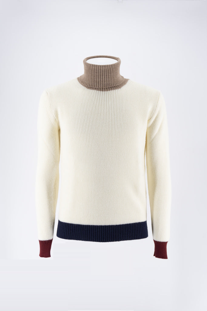 Maglia Collo Alto a Contrasti / Bianco - Ideal Moda