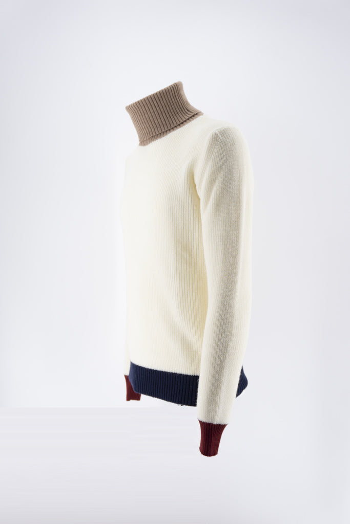 Maglia Collo Alto a Contrasti / Bianco - Ideal Moda