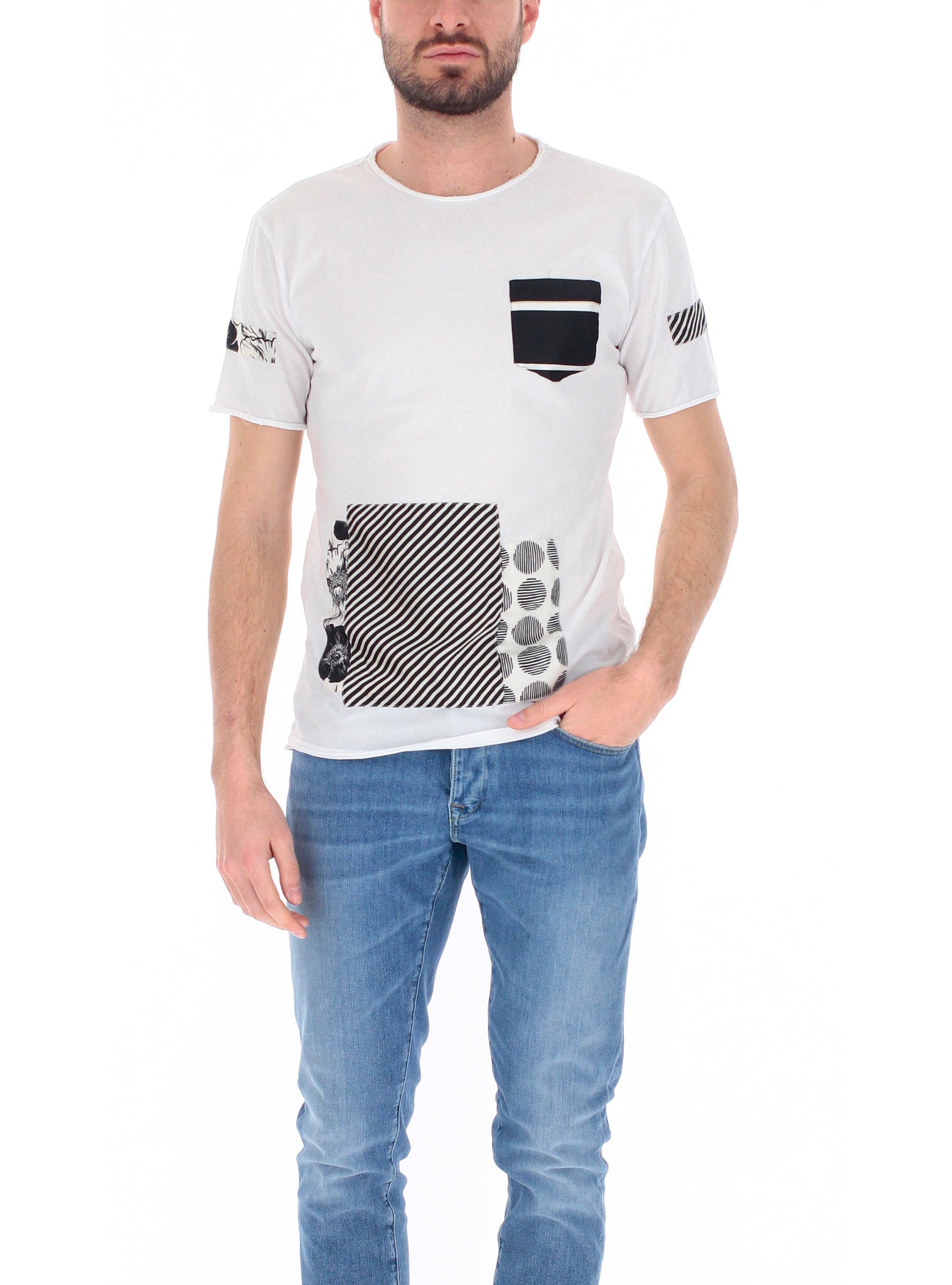 T-Shirt toppe cucite in fantasia / Bianco - Ideal Moda