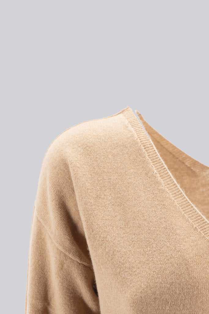 Maglia Scollo a V / Beige - Ideal Moda
