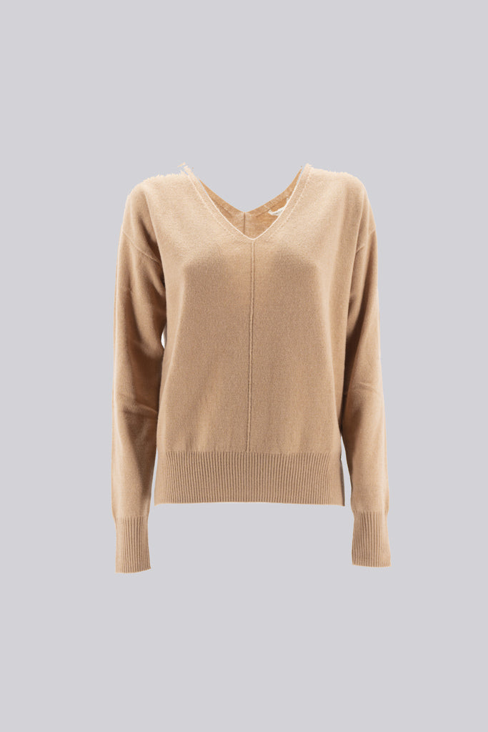 Maglia Scollo a V / Beige - Ideal Moda