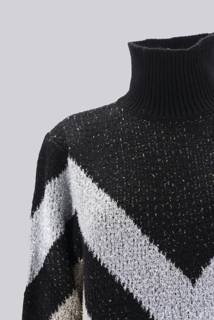 Maglia Collo Alto a Fantansia / Nero - Ideal Moda