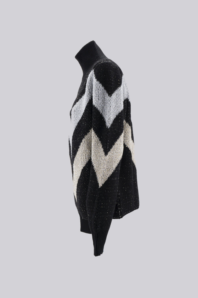 Maglia Collo Alto a Fantansia / Nero - Ideal Moda