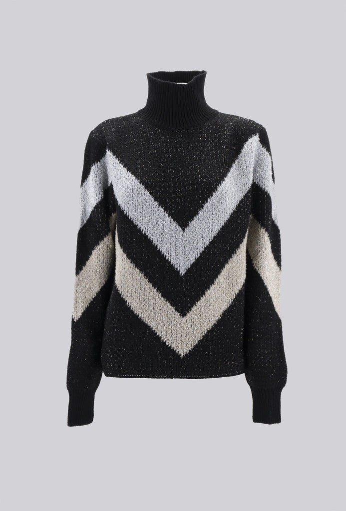 Maglia Collo Alto a Fantansia / Nero - Ideal Moda