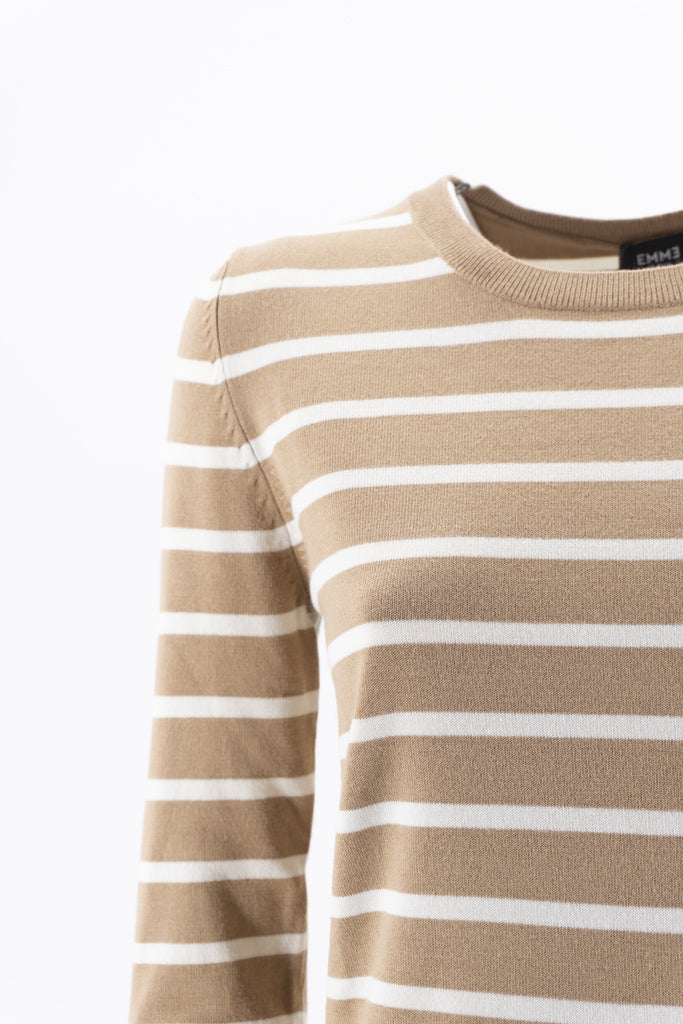 Maglia Girocollo a Righe / Beige - Ideal Moda