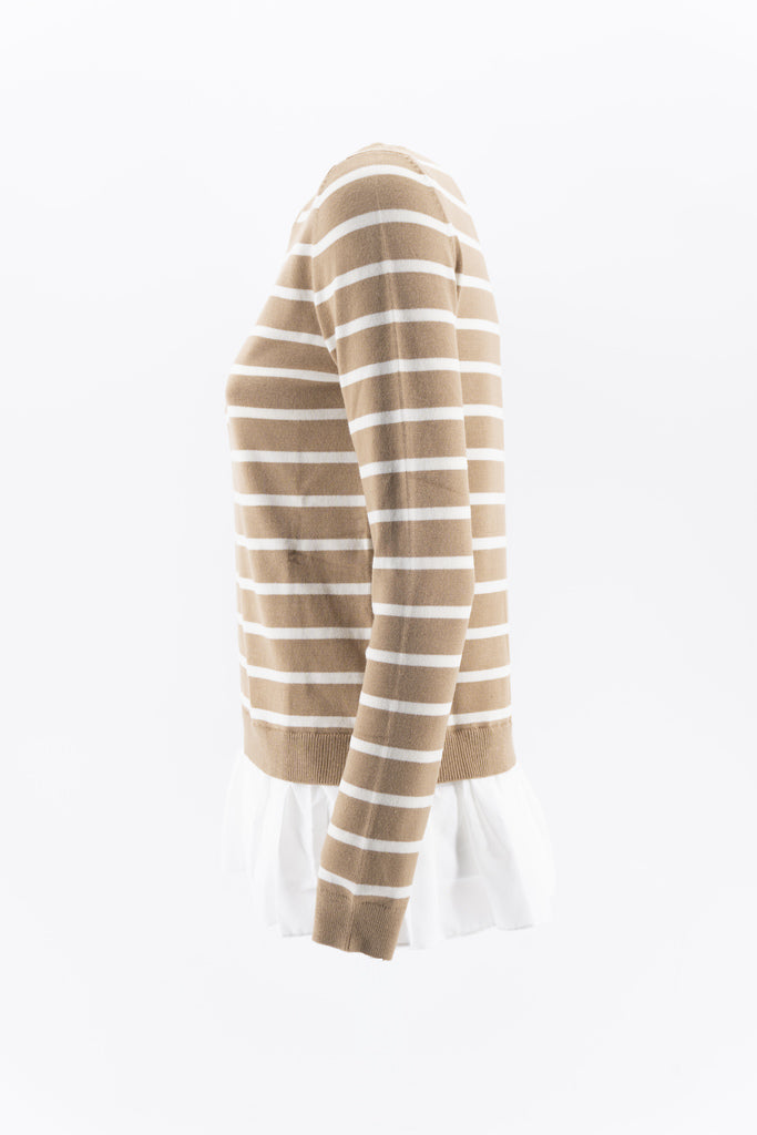 Maglia Girocollo a Righe / Beige - Ideal Moda
