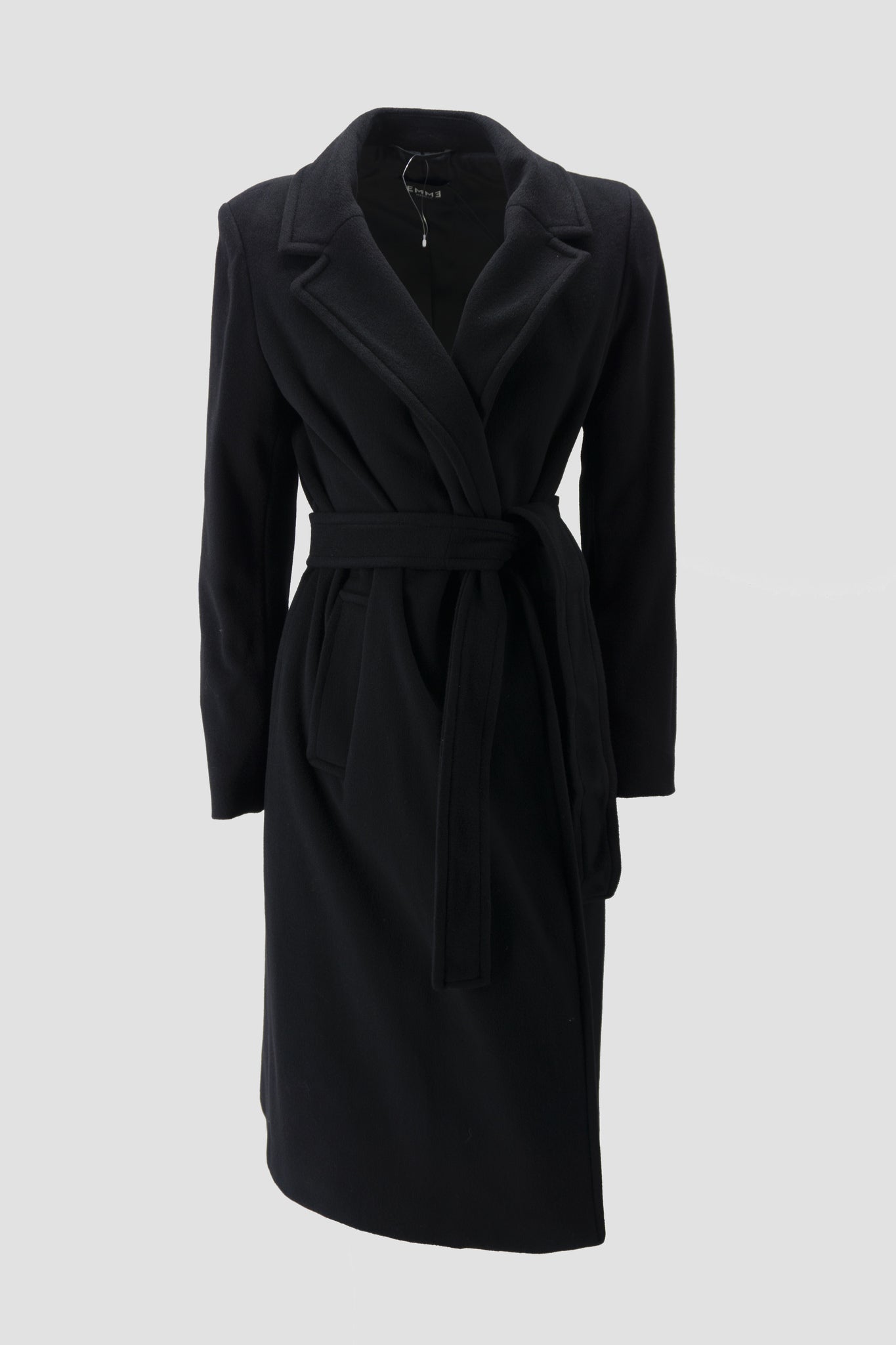 Cappotto con Cintura / Nero - Ideal Moda