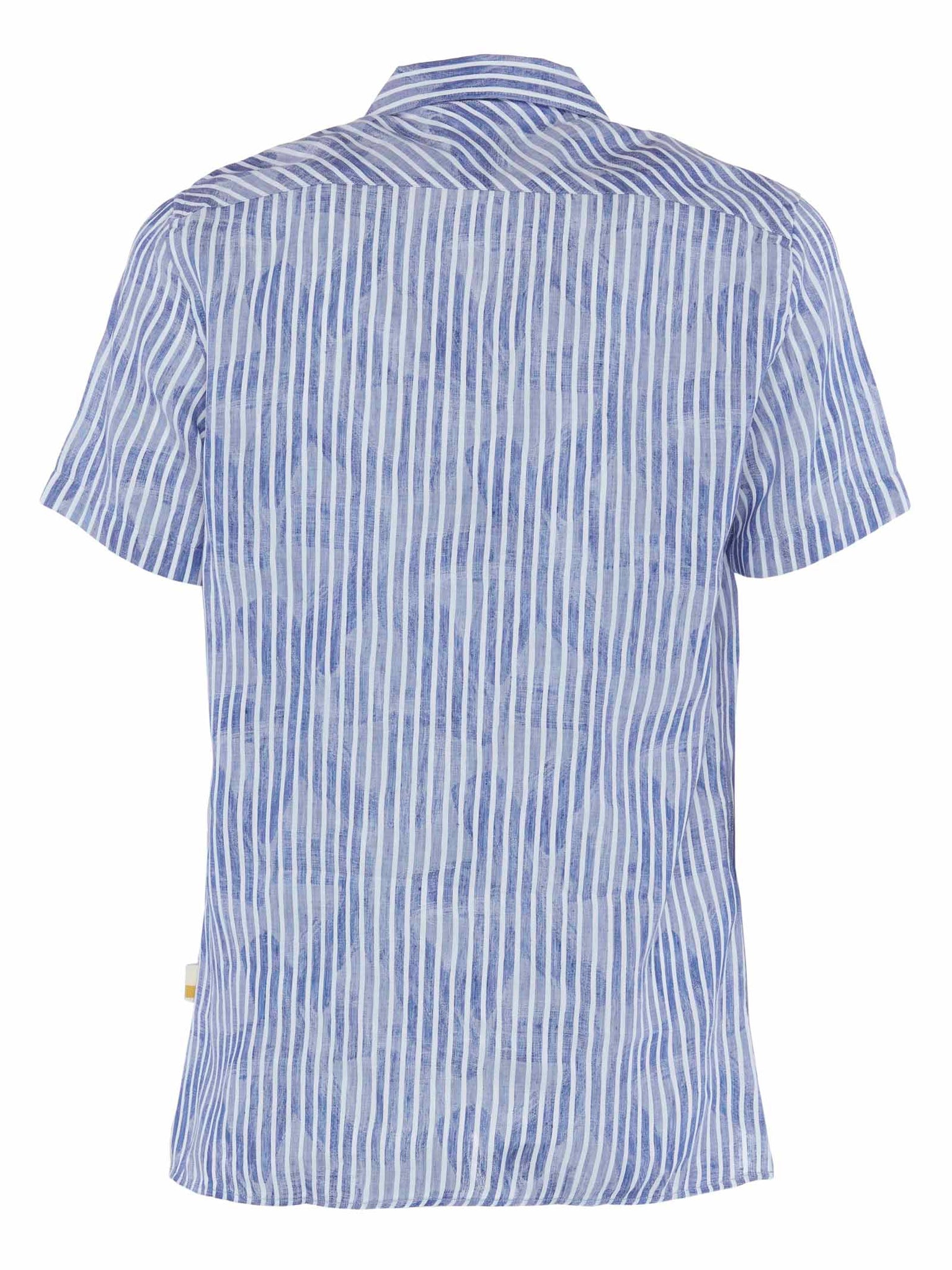 Camicia azzurra a maniche corte in lino e cotone con righe e motivo all over / Blu - Ideal Moda