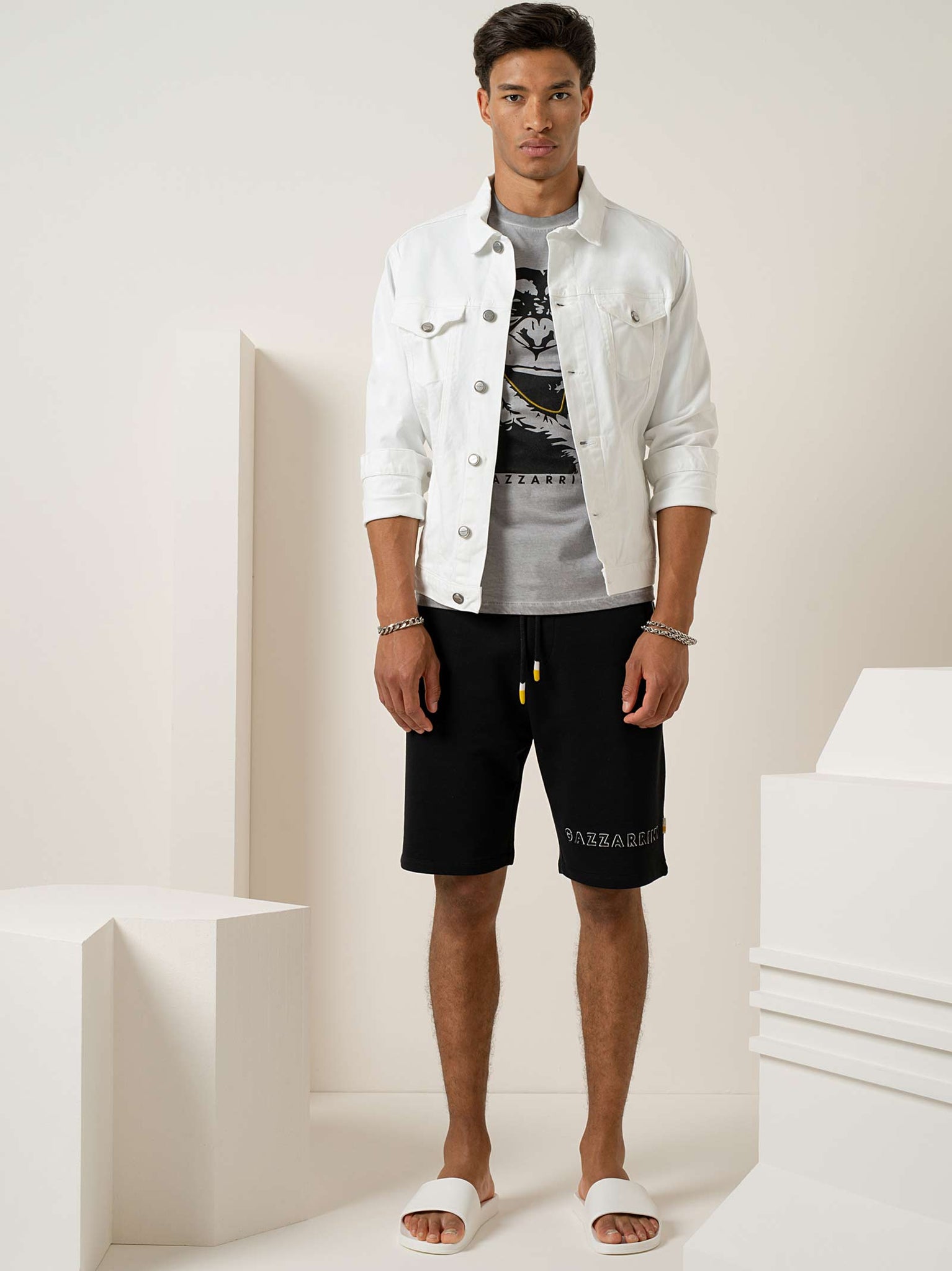 Shorts neri in cotone con coulisse / Nero - Ideal Moda