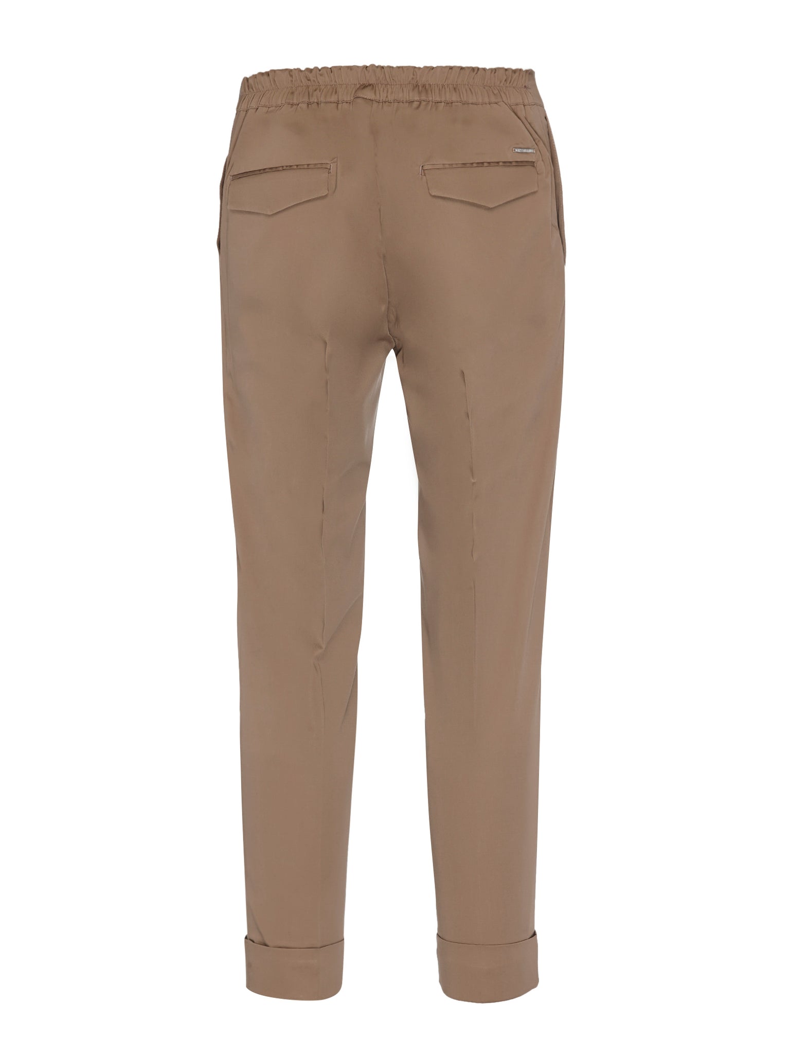 Pantaloni in cotone con risvolti, coulisse in vita e logo sul retro / Beige - Ideal Moda