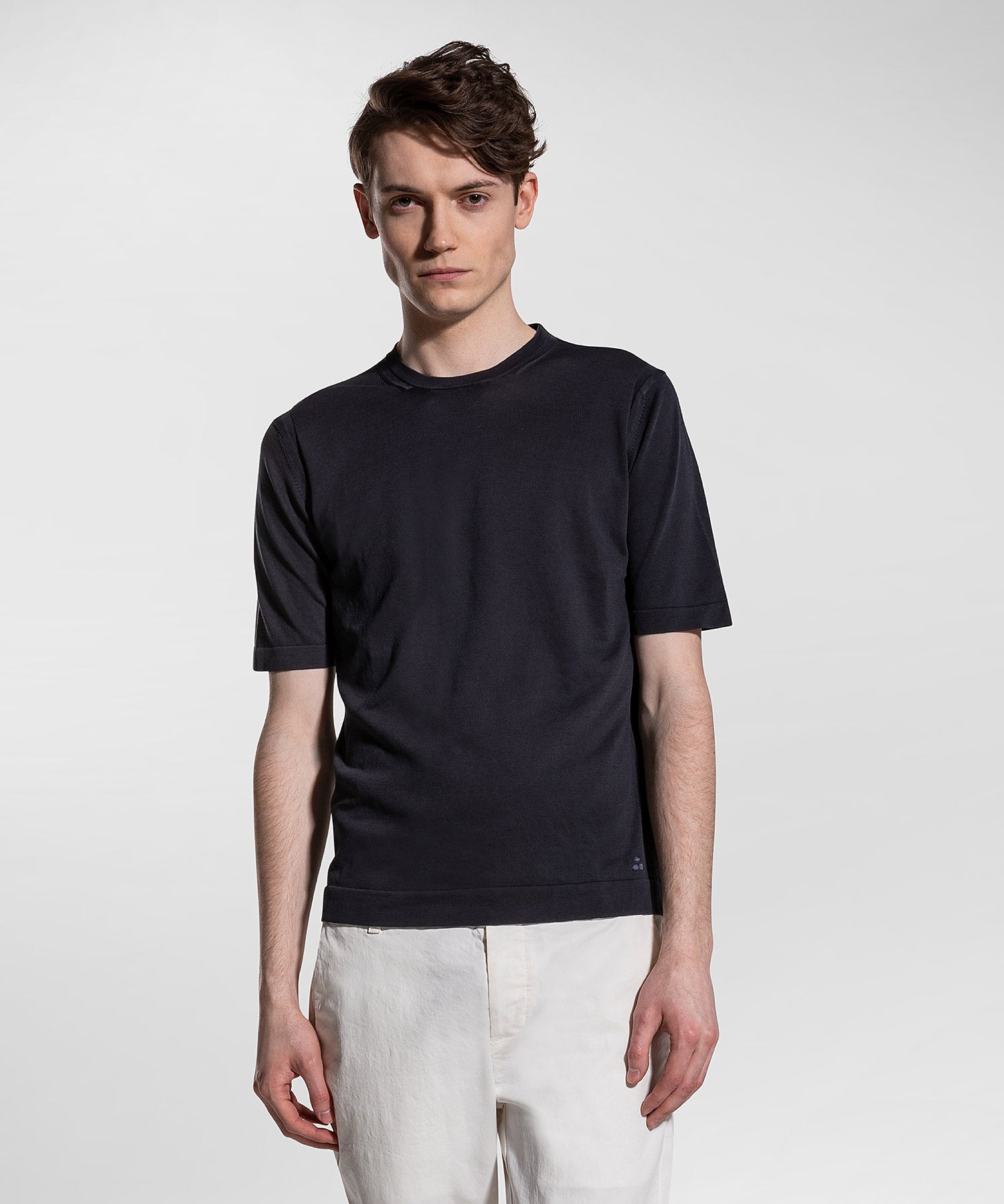 T-Shirt in tricot di puro cotone / Blu - Ideal Moda