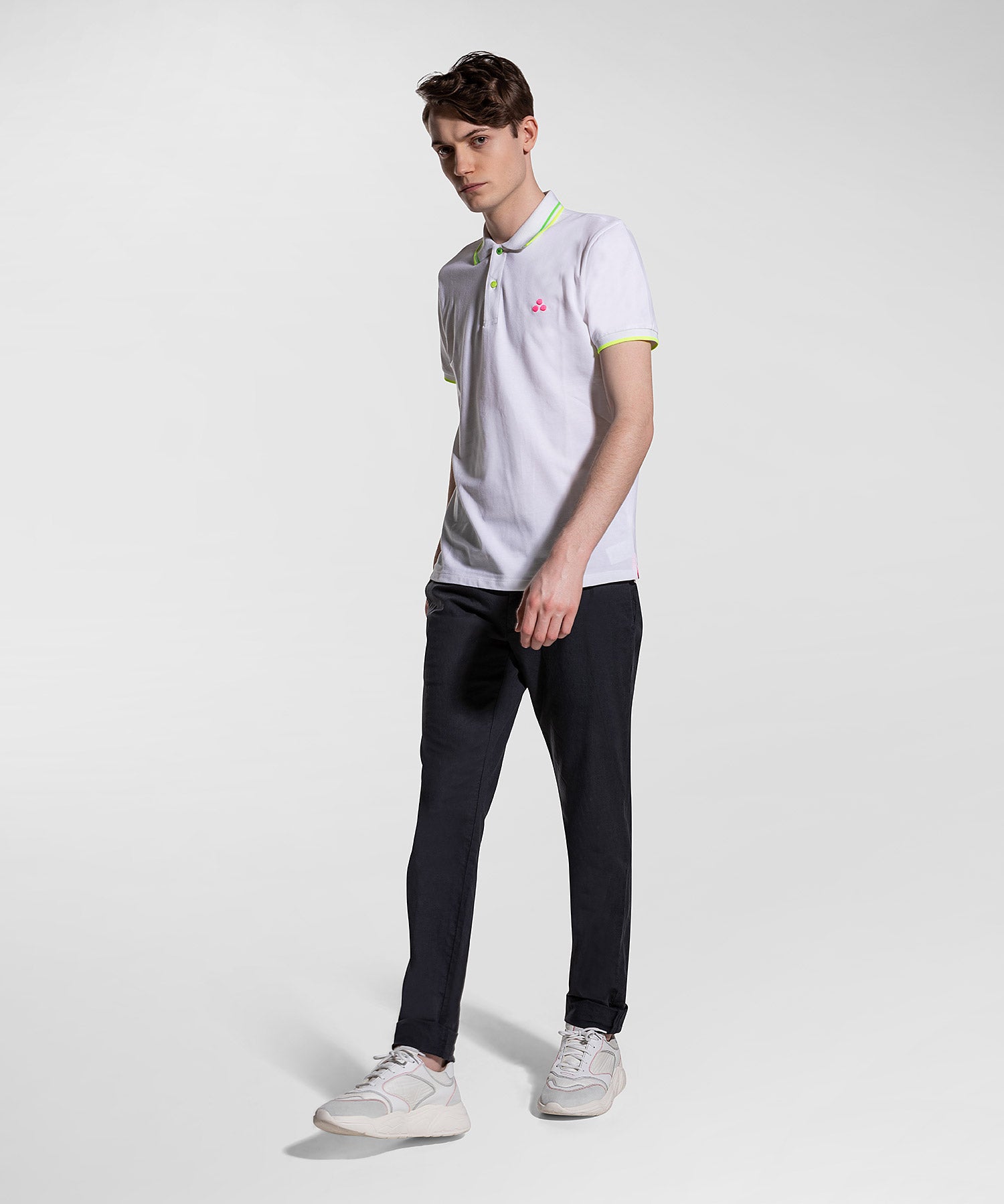 Polo in piquet con con dettagli fluo / Bianco - Ideal Moda