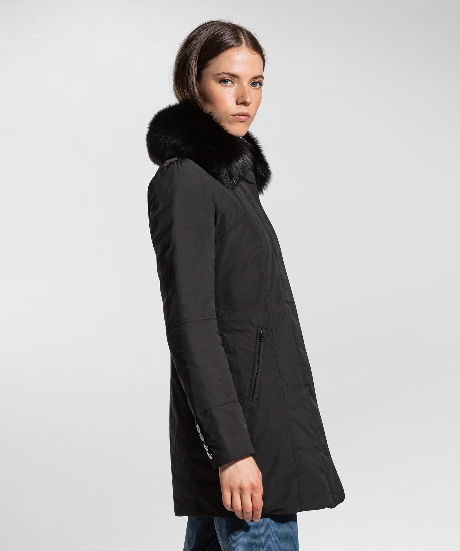 Giacca Slim con Pelliccia / Nero - Ideal Moda