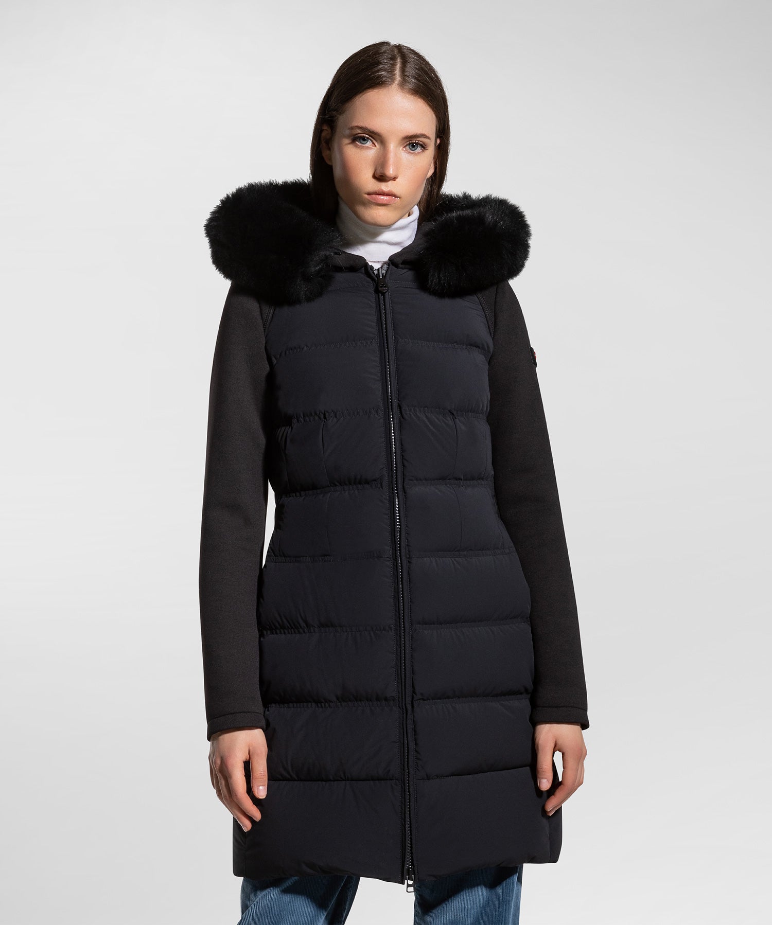 Piumino Lungo in Doppio Tessuto / Nero - Ideal Moda