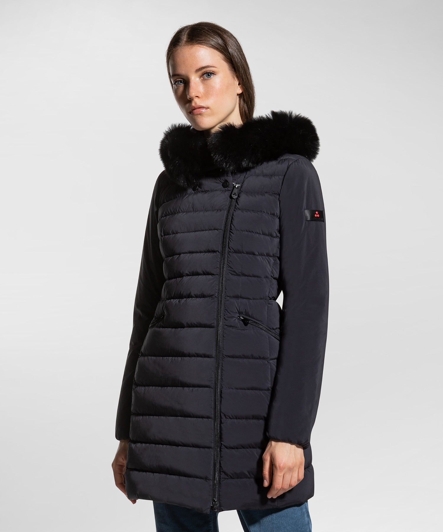 Piumino Slim con Pelliccia / Nero - Ideal Moda