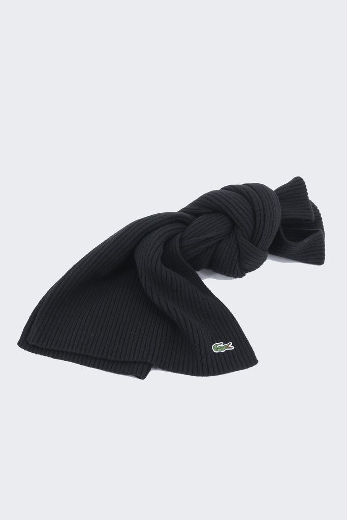 Sciarpa rettangolare da uomo in lana a costine / Nero - Ideal Moda