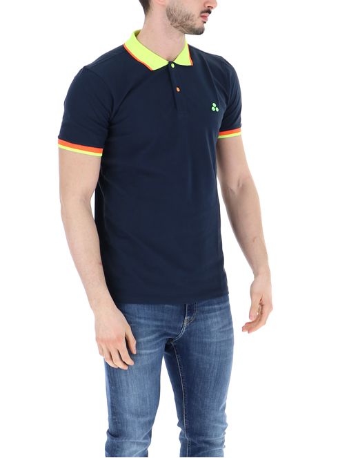 Polo tinta unita colletto fluo / Blu - Ideal Moda
