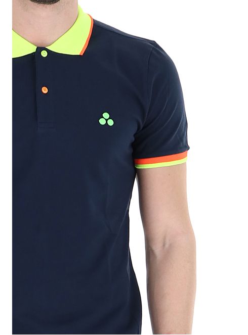 Polo tinta unita colletto fluo / Blu - Ideal Moda