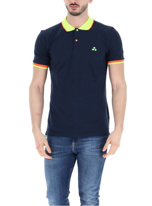 Polo tinta unita colletto fluo / Blu - Ideal Moda