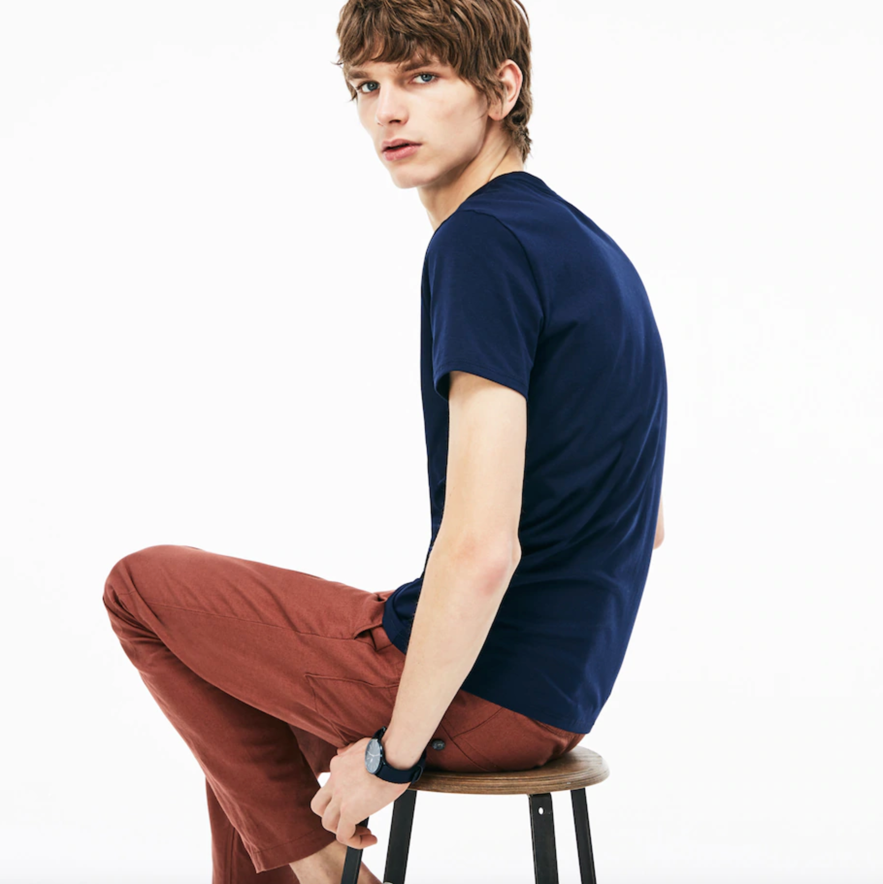 T-shirt a girocollo in jersey di cotone Pima tinta unita / Blu - Ideal Moda