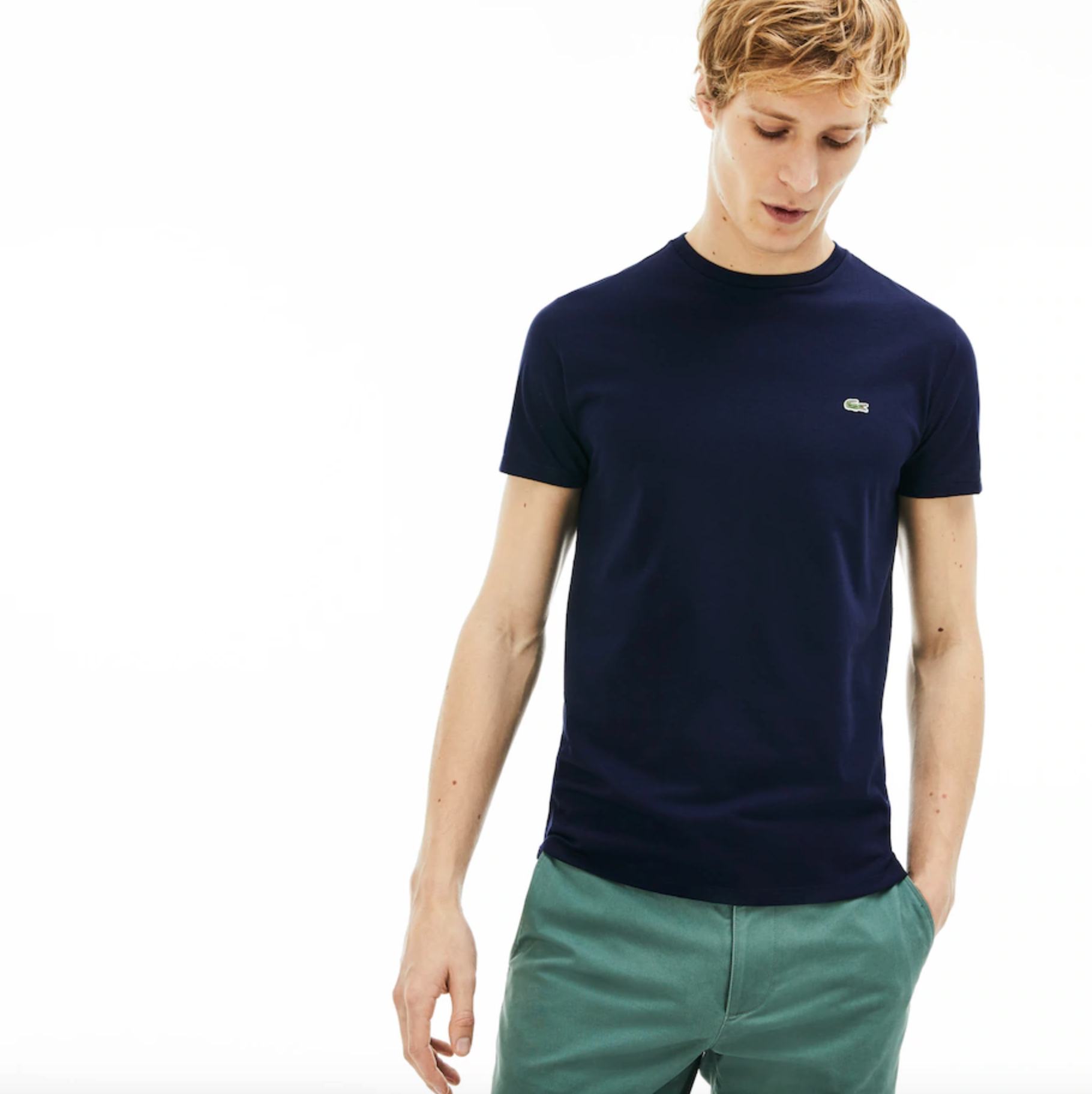 T-shirt a girocollo in jersey di cotone Pima tinta unita / Blu - Ideal Moda