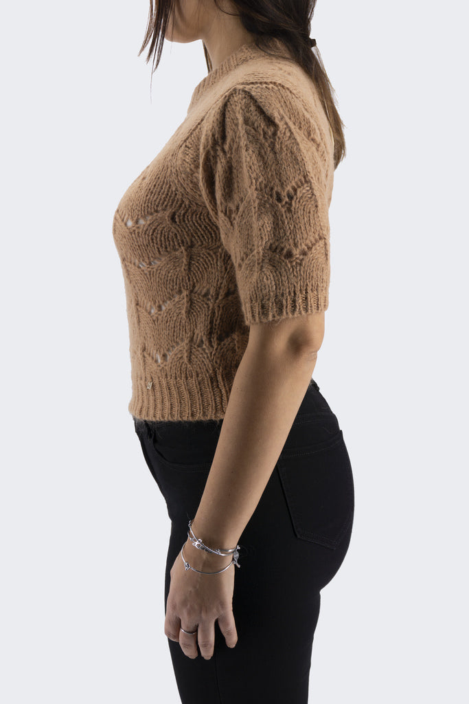 Maglia con Manica Corta / Beige - Ideal Moda