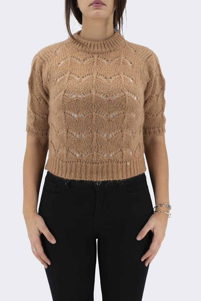 Maglia con Manica Corta / Beige - Ideal Moda