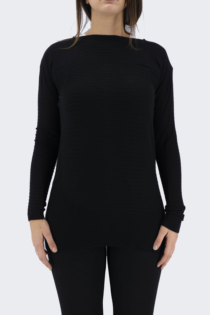 Maglia Lunga Lavorata / Nero - Ideal Moda