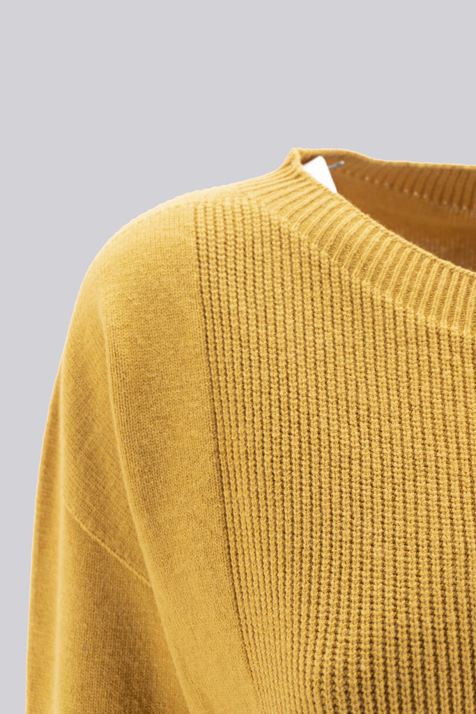 Maglia Girocollo a Costine / Giallo - Ideal Moda