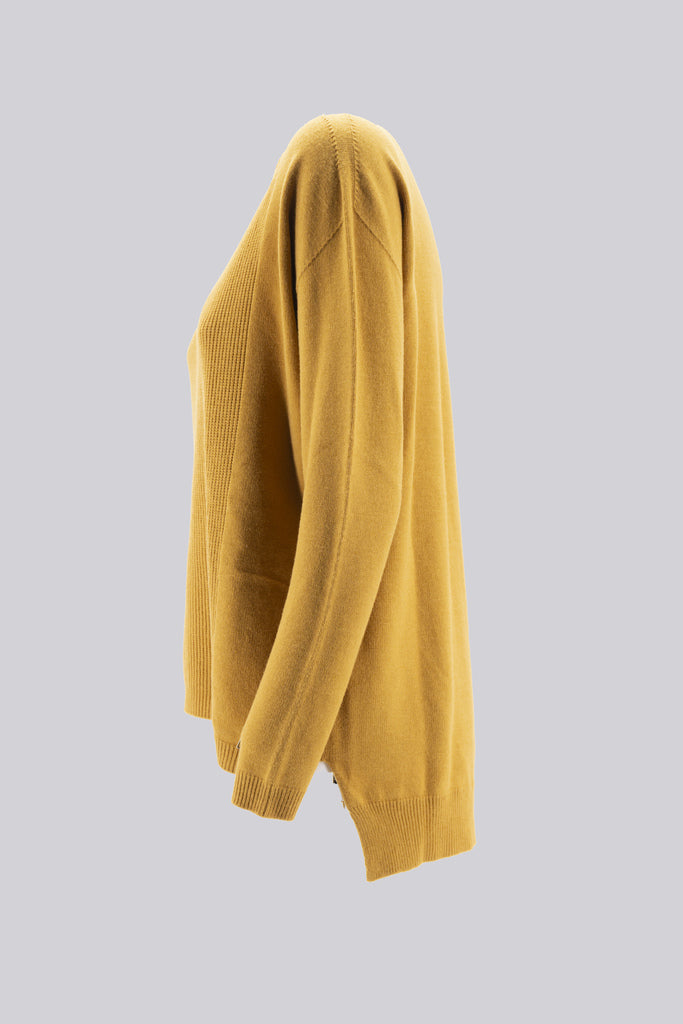 Maglia Girocollo a Costine / Giallo - Ideal Moda